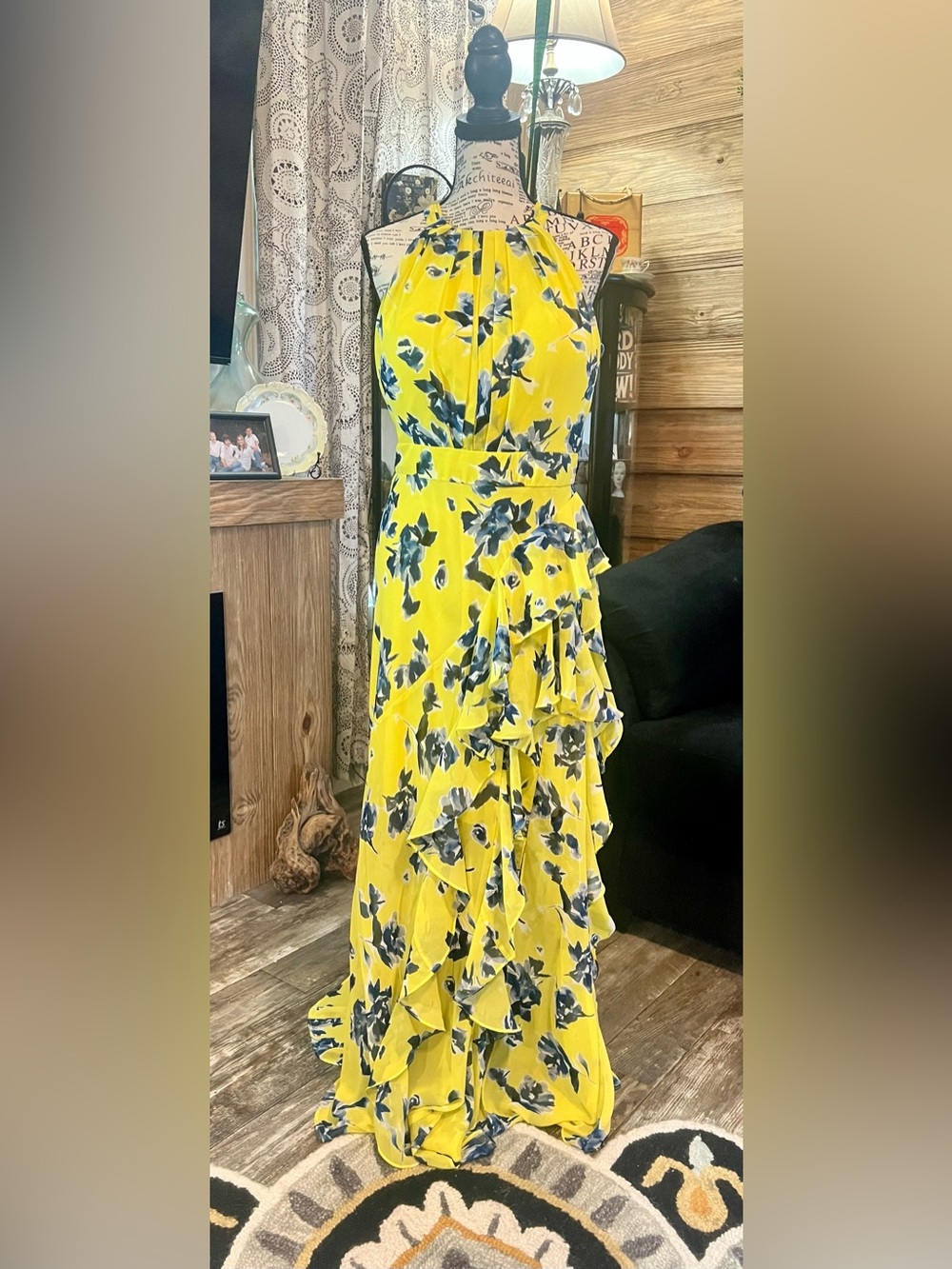 Eliza J Yellow Floral Ruffled Maxi Dress